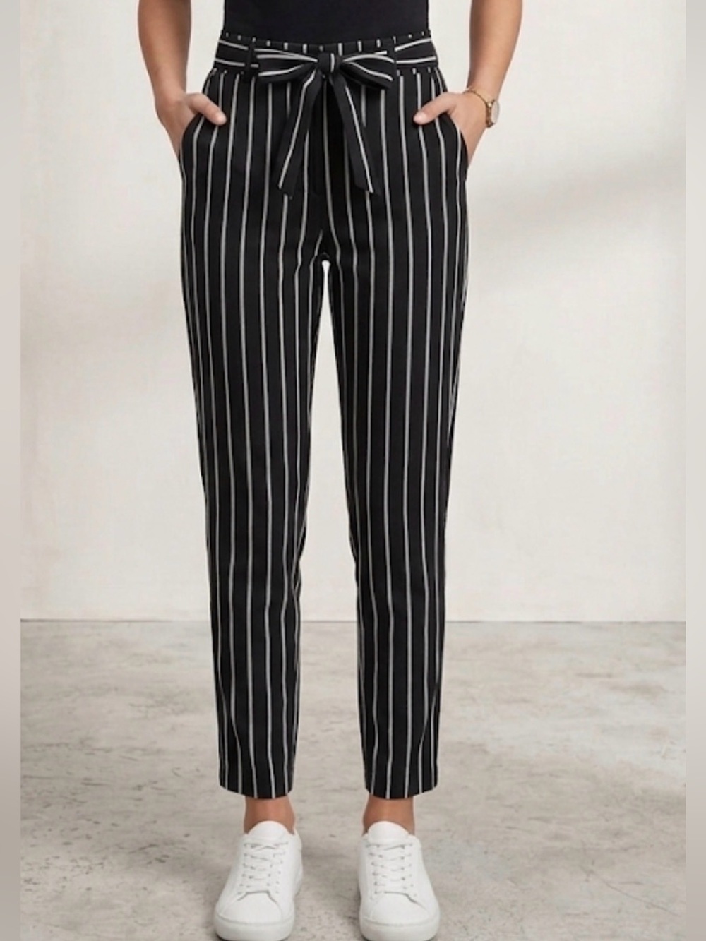 Apt. 9 Black Women’s Striped Tie-Waist Trousers Size M